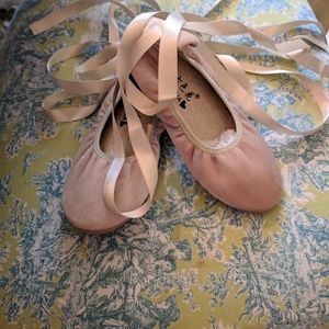 Velvet Nude Ribbon Ballet Slipper Dress Shoe
